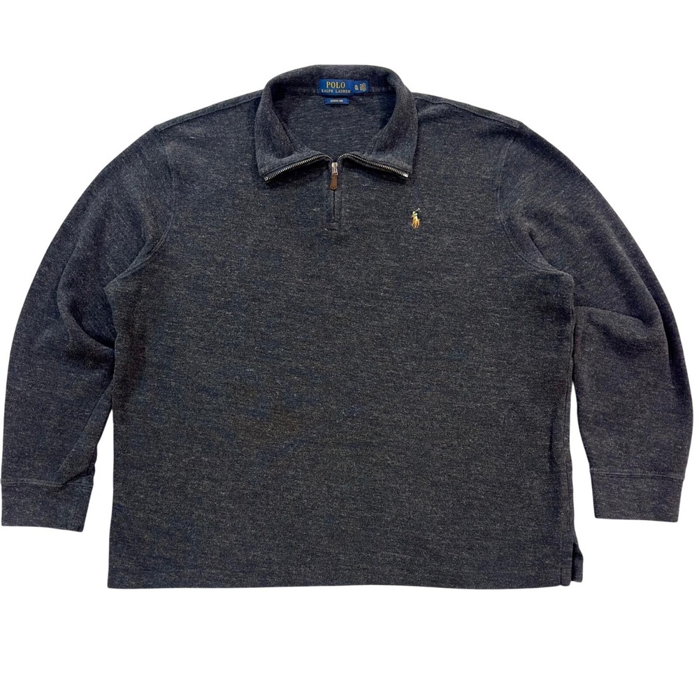 Polo Ralph Lauren Mens XL Dark Gray Heather Quarter Zip Estate Rib Sweater